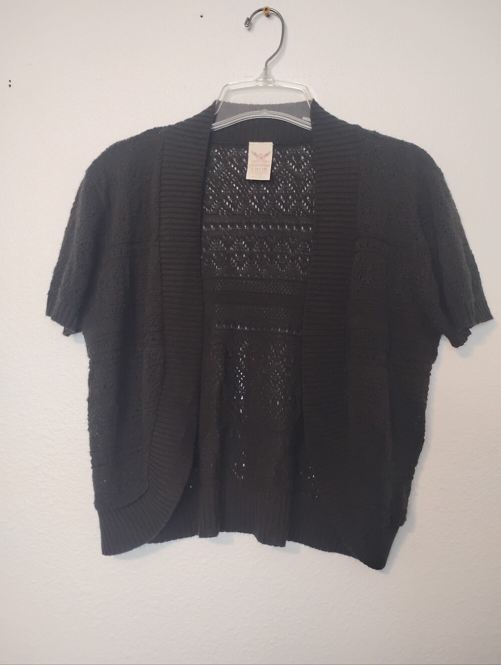 Faded Glory Knit Black Formal Casual Cover Up Short Sleeve Cardigan Jacket